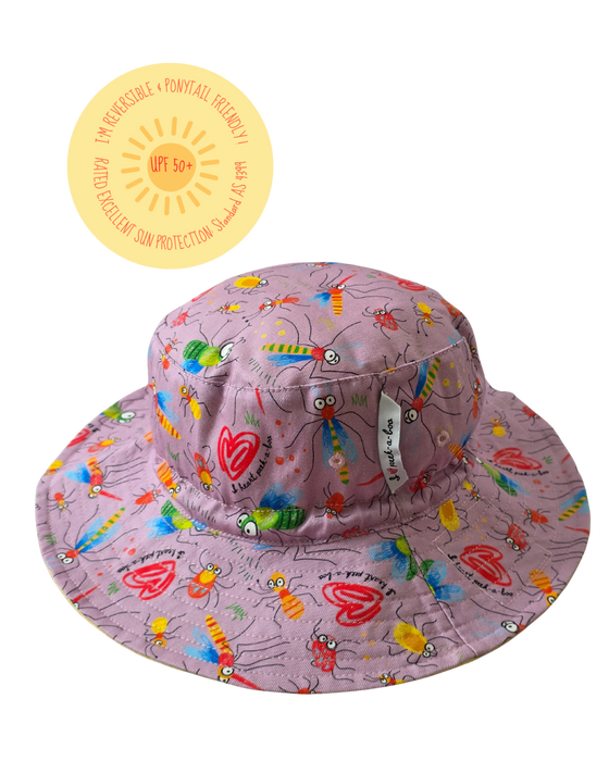 🦋 Reversible Ponytail Friendly Bucket Hat- Dusty Lilac