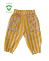 Yellow and white striped pants with ice cream pattern on a white background, featuring Insect Shield logo.