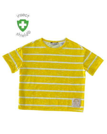 Zesty Yellow insect shield kids unisex tee – lifestyle shot